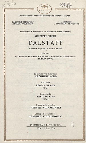 Wkładka premierowa „Falstaff” Giuseppe Verdi 06-02-1975