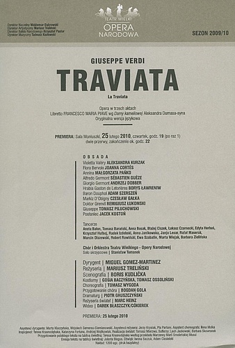 Wkładka premierowa „Traviata” Giuseppe Verdi 25-02-2010