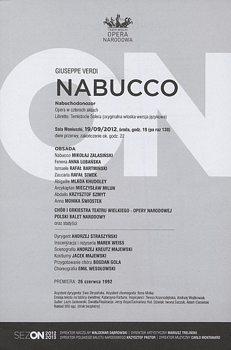 Wkładka obsadowa „Nabucco” Giuseppe Verdi 19-09-2012