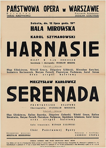 Afisz Obsadowy. „Harnasie” Karol Szymanowski 1952-07-12