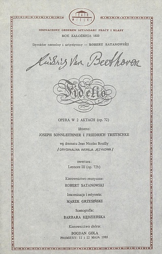 Wkładka obsadowa „Fidelio” Ludwig van Beethoven 19-09-1989