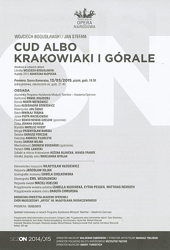 Wkładkaobsadowa „Cud albo Krakowiaki i Górale” Wojciech Bogusławski / Jan Stefani, premiera 2015-03-13