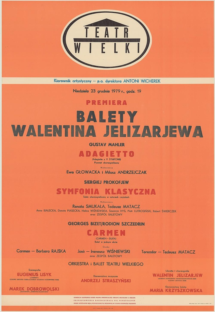 Afisz premierowy. „Adagietto” Gustav Mahler 1979-12-23