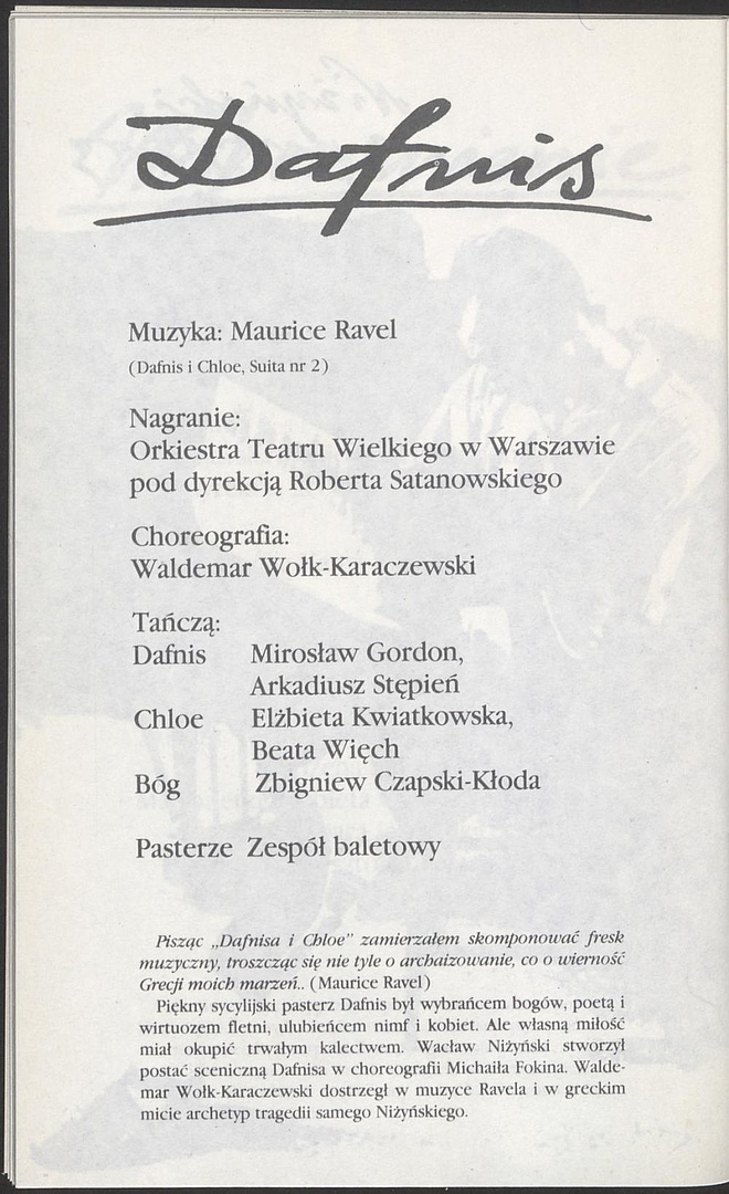 Program. „Dafnis” Maurice Ravel 1989-05-26