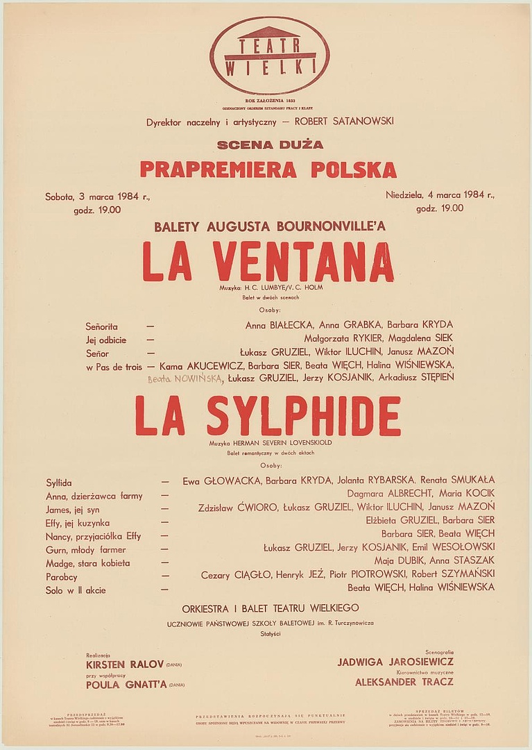 Afisz premierowy „La Ventana" Hans Christian Lumbye, V. C. Holm 1984-03-03, 1984-03-04