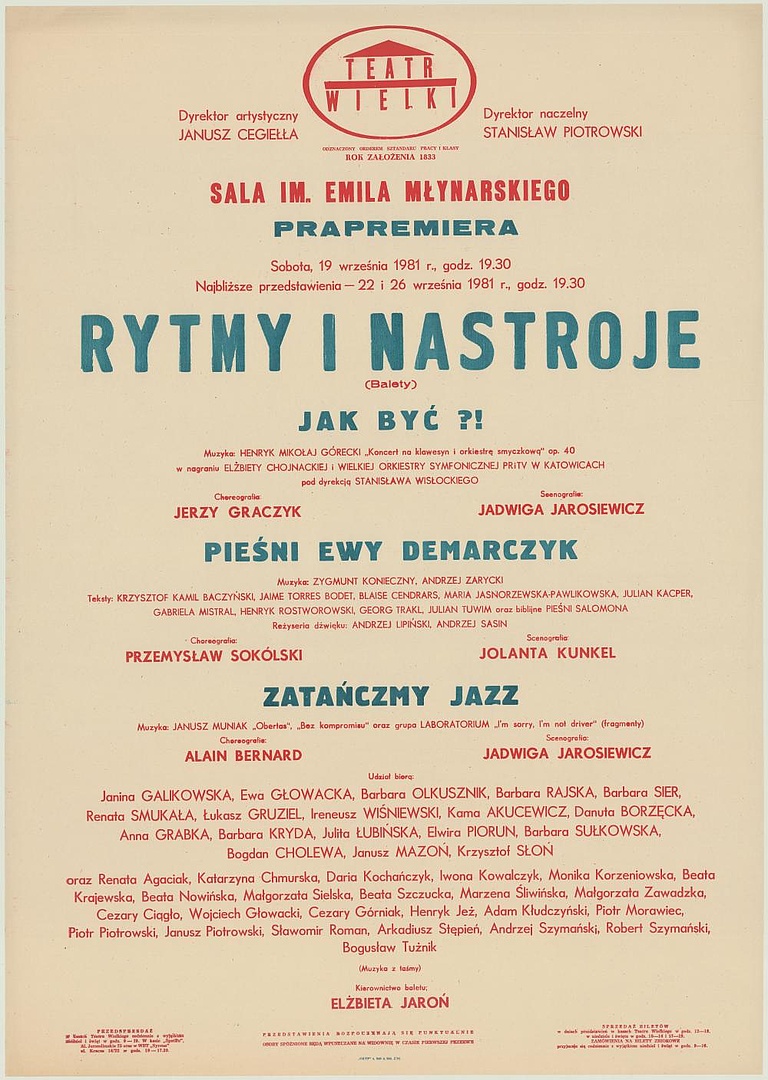 Afisz premierowy. „Jak być?” Henryk Mikołaj Górecki 1981-09-19