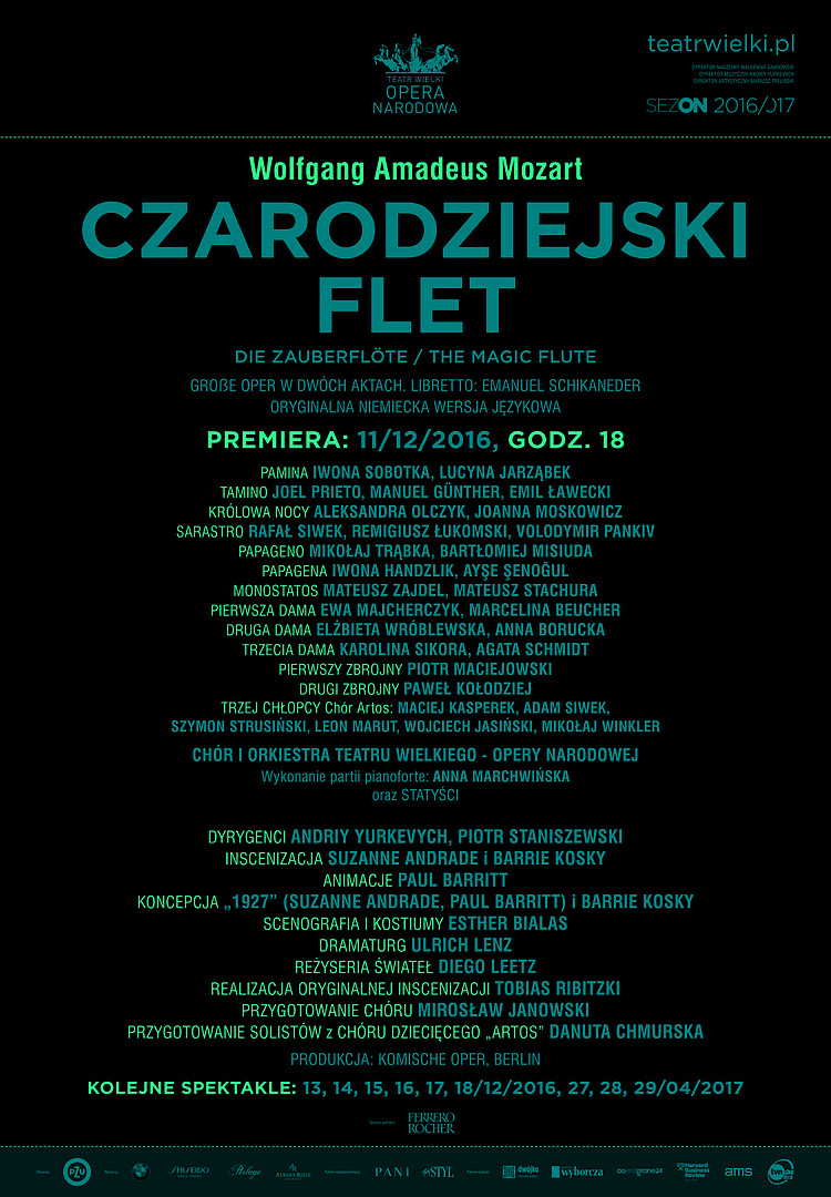 Afisz „Carodziejski flet” Wolfgang Amadeus Mozart premiera 2016-12-11