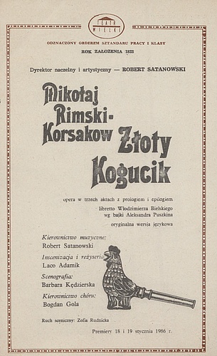 Wkładka obsadowa „Złoty kogucik” Mikołaj Rimski-Korsakow 07-02-1986. Dni Teatru Wielkiego