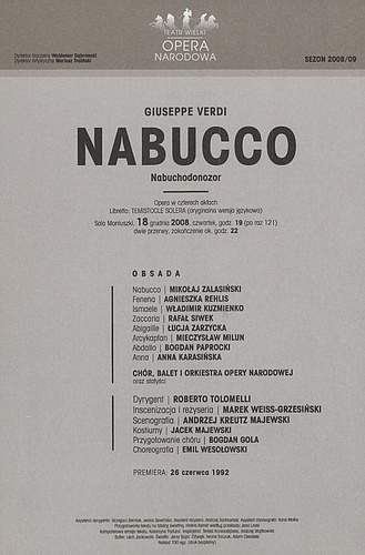 Wkładka obsadowa „Nabucco” Giuseppe Verdi 18-12-2008