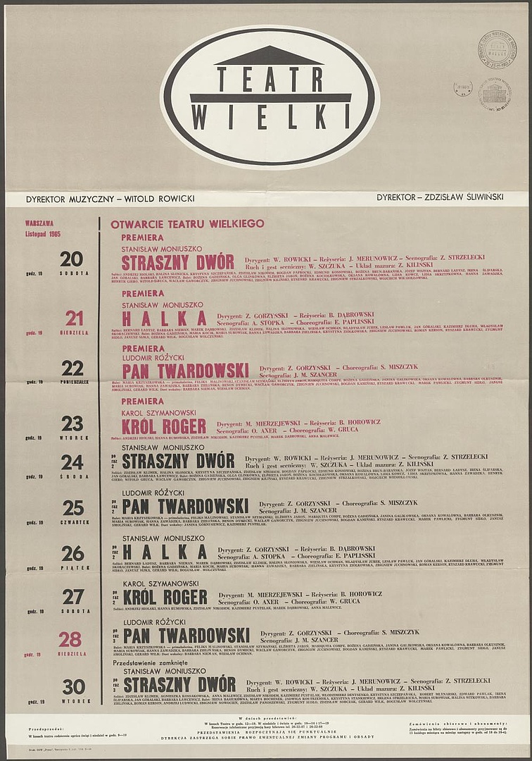 Afisz repertaurowy. 20-11-1965 – 30.11.1965