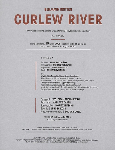 Wkładka obsadowa „Curlew River” Benjamin Britten 19-02-2006