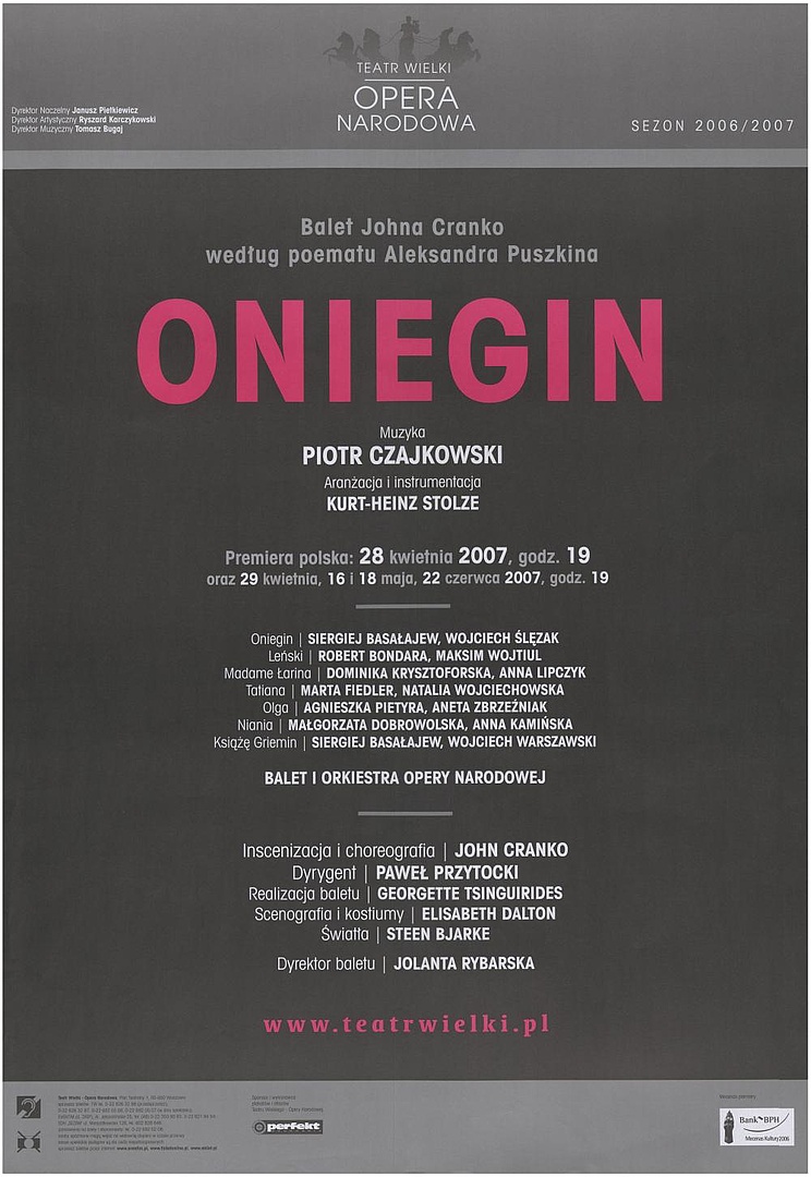 Afisz premierowy. „Oniegin” 2007-04-28