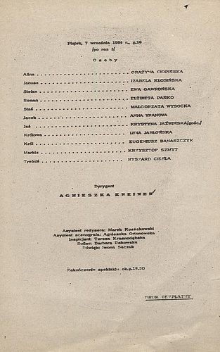 Wkładka Obsadowa „Paziowie Królowej Marysieńki” Stanisław Duniecki 07-09-1984