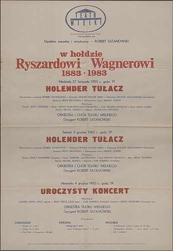 Afisz „Holender Tułacz” Richard Wagner 27-11-1983, 03-12-1983 - W hołdzie Richardowi Wagnerowi 1883-1983