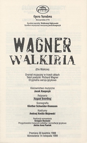 Wkładka obsadowa „Walkiria” Richard Wagner 17-12-1999