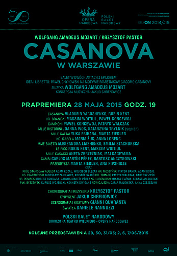 Afisz "Casanova w Warszawie" Wolfgang Amadeus Mozart / Krzysztof Pastor prapremiera 2015-05-28