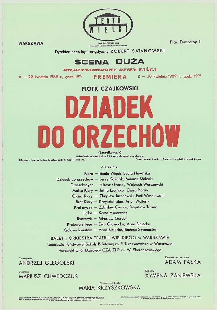Afisz premierowy. „Dziadek do orzechów” Piotr Czajkowski 1989-04-29