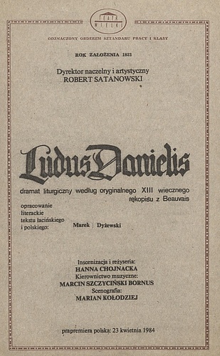 Wkładka obsadowa „Ludus Danielis” 21-12-1984