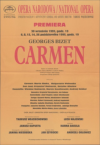 Afisz premierowy. „Carmen” Georges Bizet 30-09-1995
