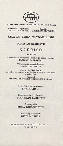 Wkładka obsadowa - „Narciso” Domenico Scarlatti 18-02-1979