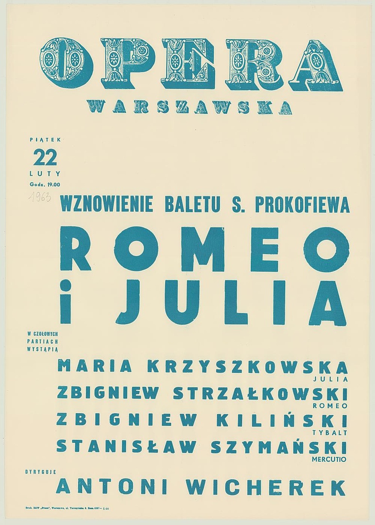 Afisz obsadowy. „Romeo i Julia” Siergiej Prokofiew 1963-02-22