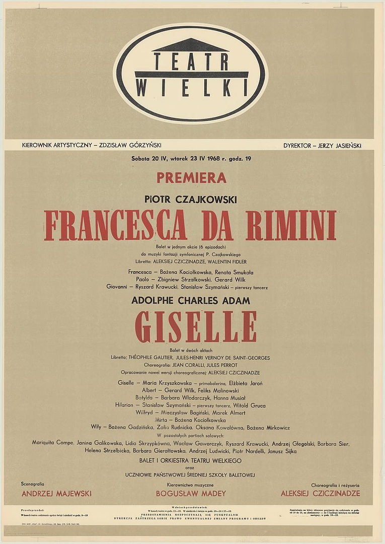 Afisz premierowy. „Giselle” Adolphe Charles Adam 1968-04-20