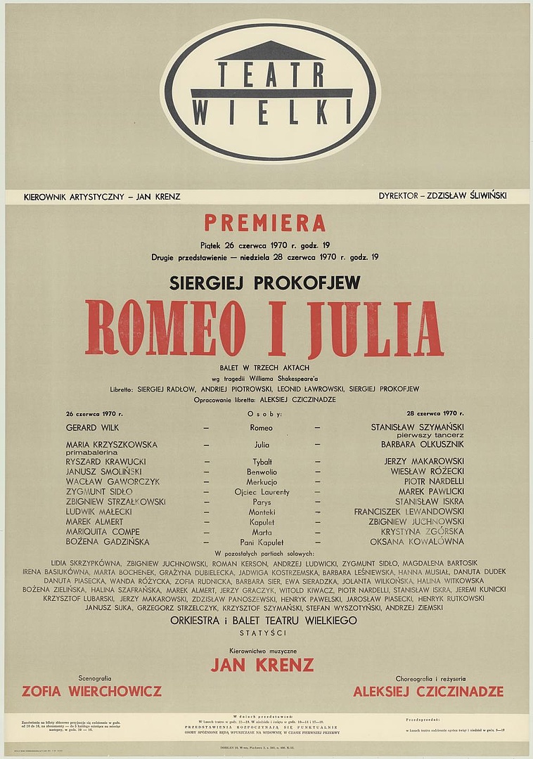 Afisz premierowy. „Romeo i Julia” Siergiej Prokofiew 1970-06-26