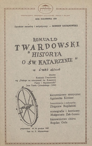 Wkładka obsadowa „Historya o św. Katarzynie” Romuald Twardowski 12-04-1986
