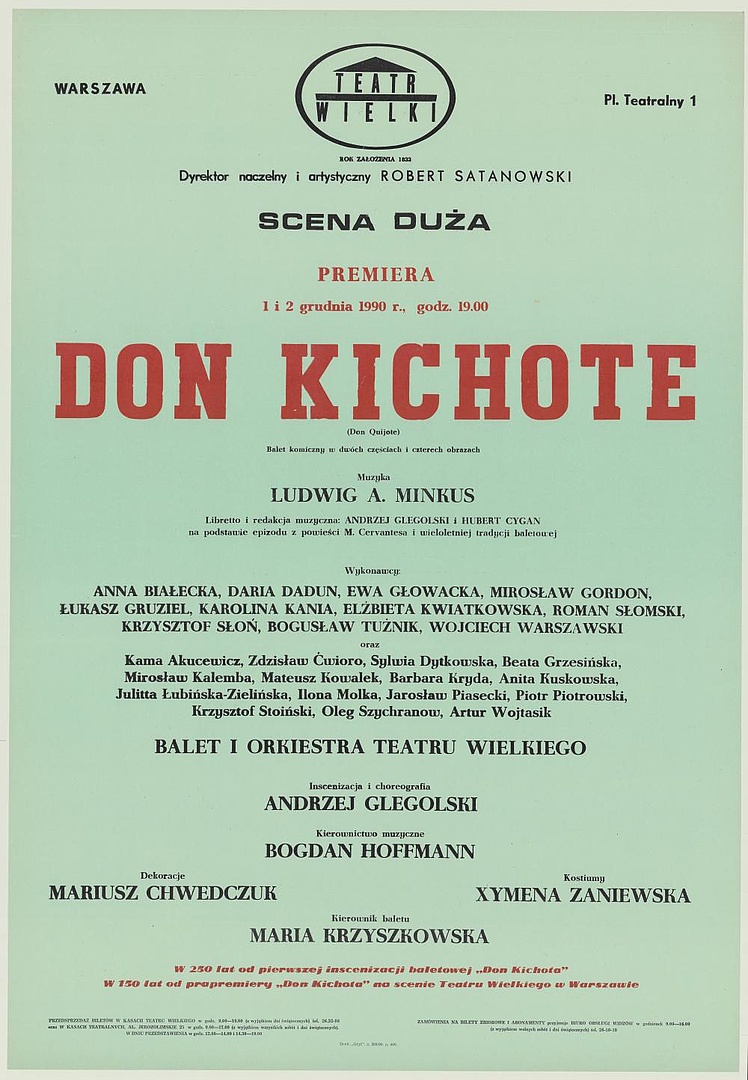 Afisz premierowy „Don Kichote" Lugwig A. Minkus 1990-12-01, 1990-12-02