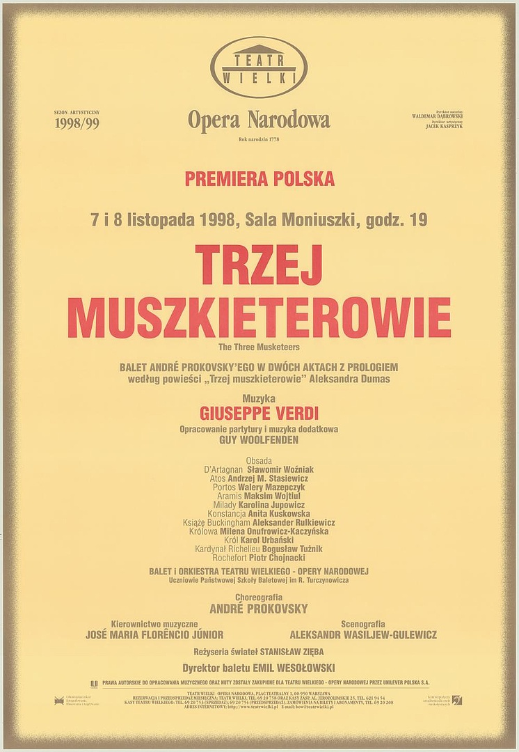 Afisz premierowy. „Trzej muszkieterowie” Giuseppe Verdi 1998-11-07