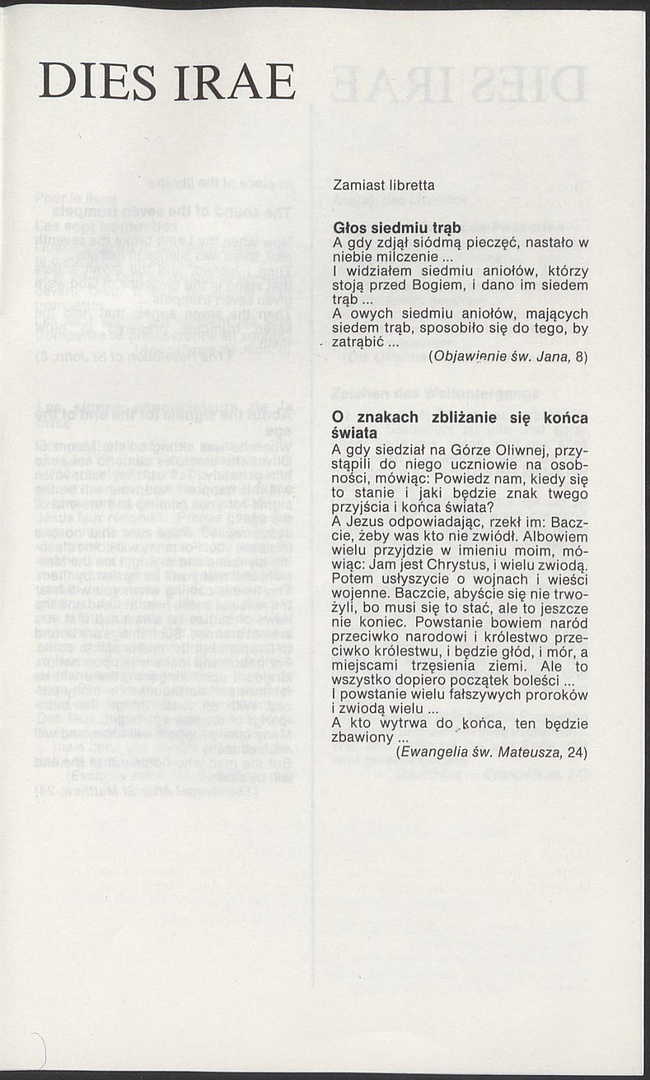 Program. „Dies irae” Roman Maciejewski 1991-05-25