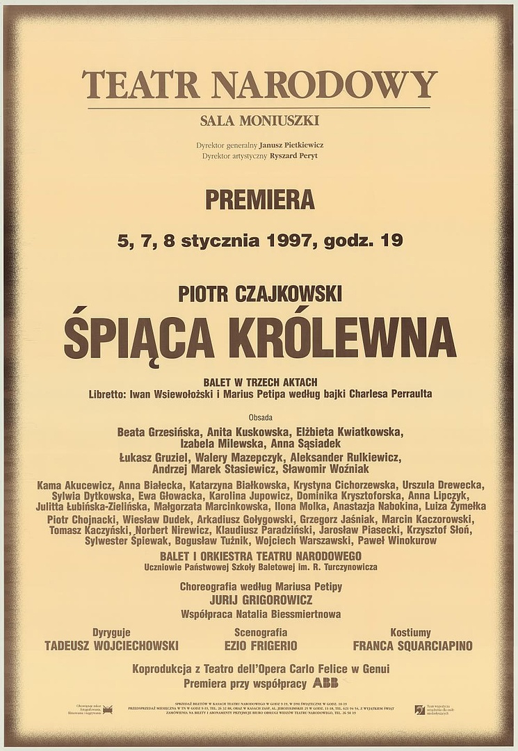 Afisz premierowy. „Śpiąca królewna” Piotr Czajkowski 1997-01-05