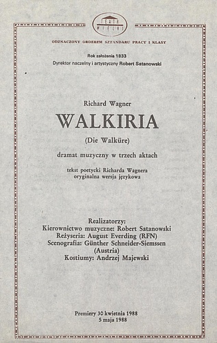 Wkładka obsadowa „Walkiria” Richard Wagner 25-09-1988