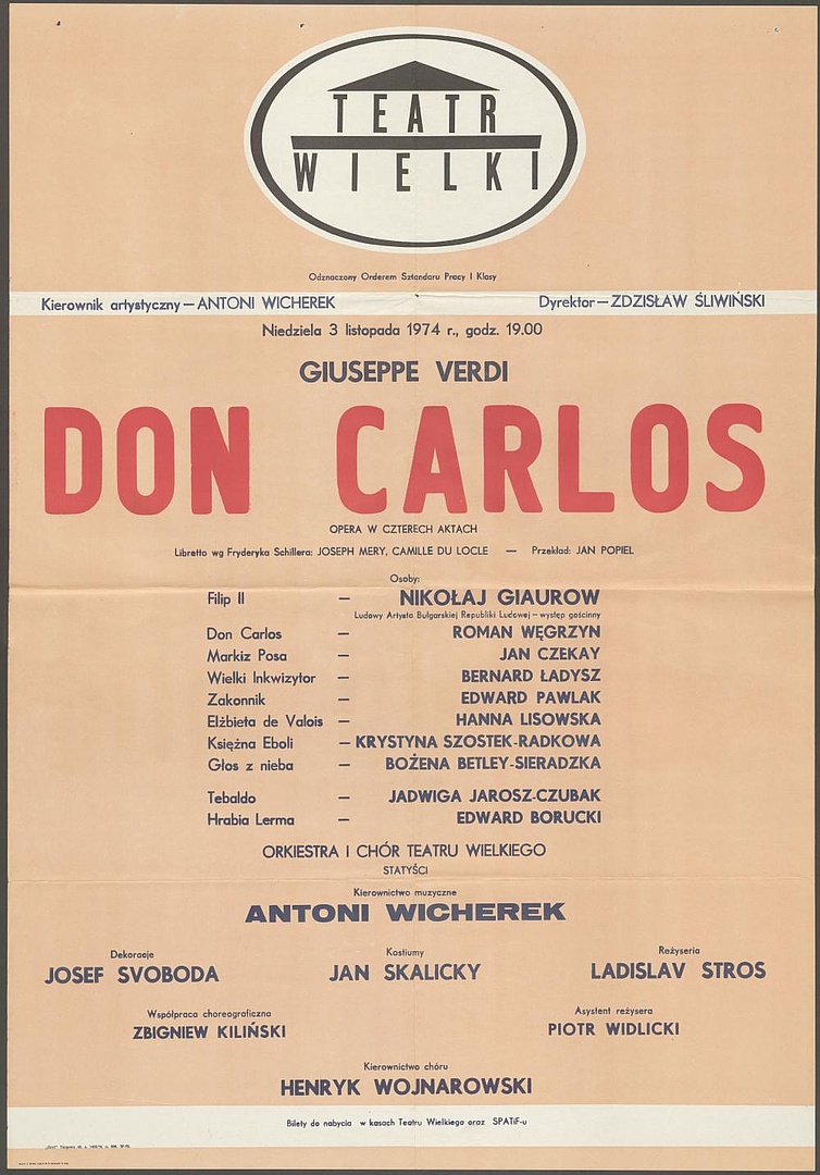 Afisz. „Don Carlos” Giuseppe Verdi 03-11-1974