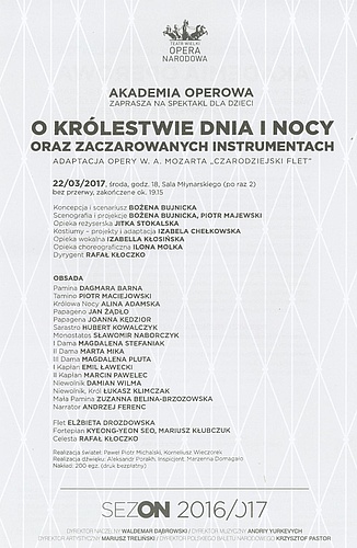 Wkładka obsadowa „O Królestwie Dnia i Nocy oraz zaczarowanych instrumentach”, 2017-03-22