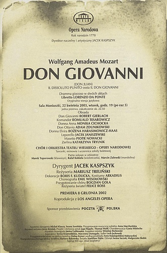 Wkładka obsadowa „Don Giovanni” Wolfgang Amadeusz Mozart 22-04-2003