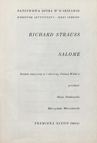 Program.„Salome” Richard Strauss 02-07-1961