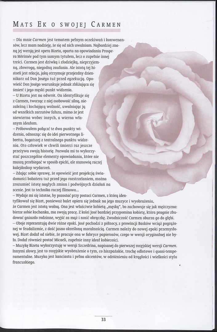 Program. Mats Ek o swojej Carmen. „Carmen” Georges Bizet/ Rodion Szczedrin 1999-11-20