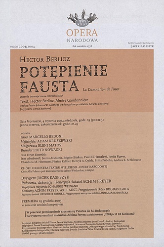 Wkładka obsadowa. „Potępienie Fausta” Hector Berlioz 04-01-2004