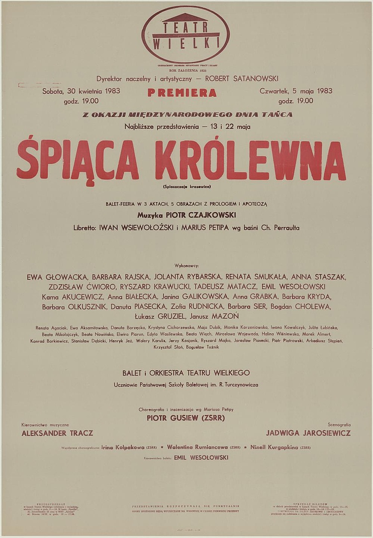 Afisz premierowy. „Śpiąca królewna” Piotr Czajkowski 1983-04-30