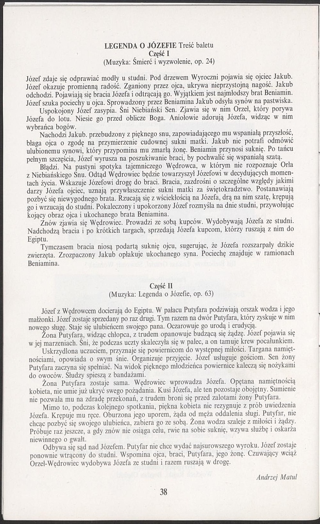 Program „Legenda o Józefie” Richard Strauss 1992-10-02