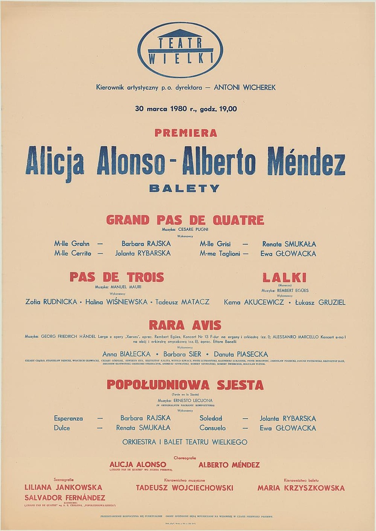 Afisz premierowy „Alberto Mendez – Balety”, „Grand pas de quatre" Cesare Pugni 1980-03-30