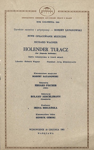 Wkładka obsadowa „Holender Tułacz” Richard Wagner 13-04-1983