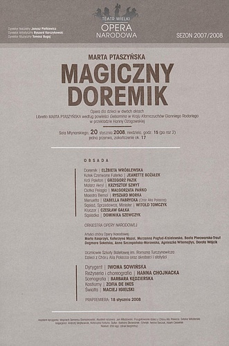 Wkładka obsadowa - „Magiczny Doremik” Marta Ptaszyńska 18-01-2008