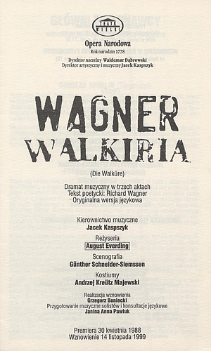Wkładka obsadowa „Walkiria” Richard Wagner 12-11-1999, 14-11-1999