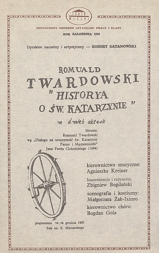 Wkładka obsadowa„Historya o św. Katarzynie” Romuald Twardowski 5-02-1986