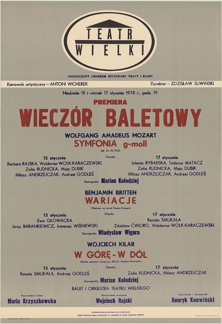 Afisz premierowy. „Symfonia g-moll” Wolfgang Amadeusz Mozart 1978-01-15